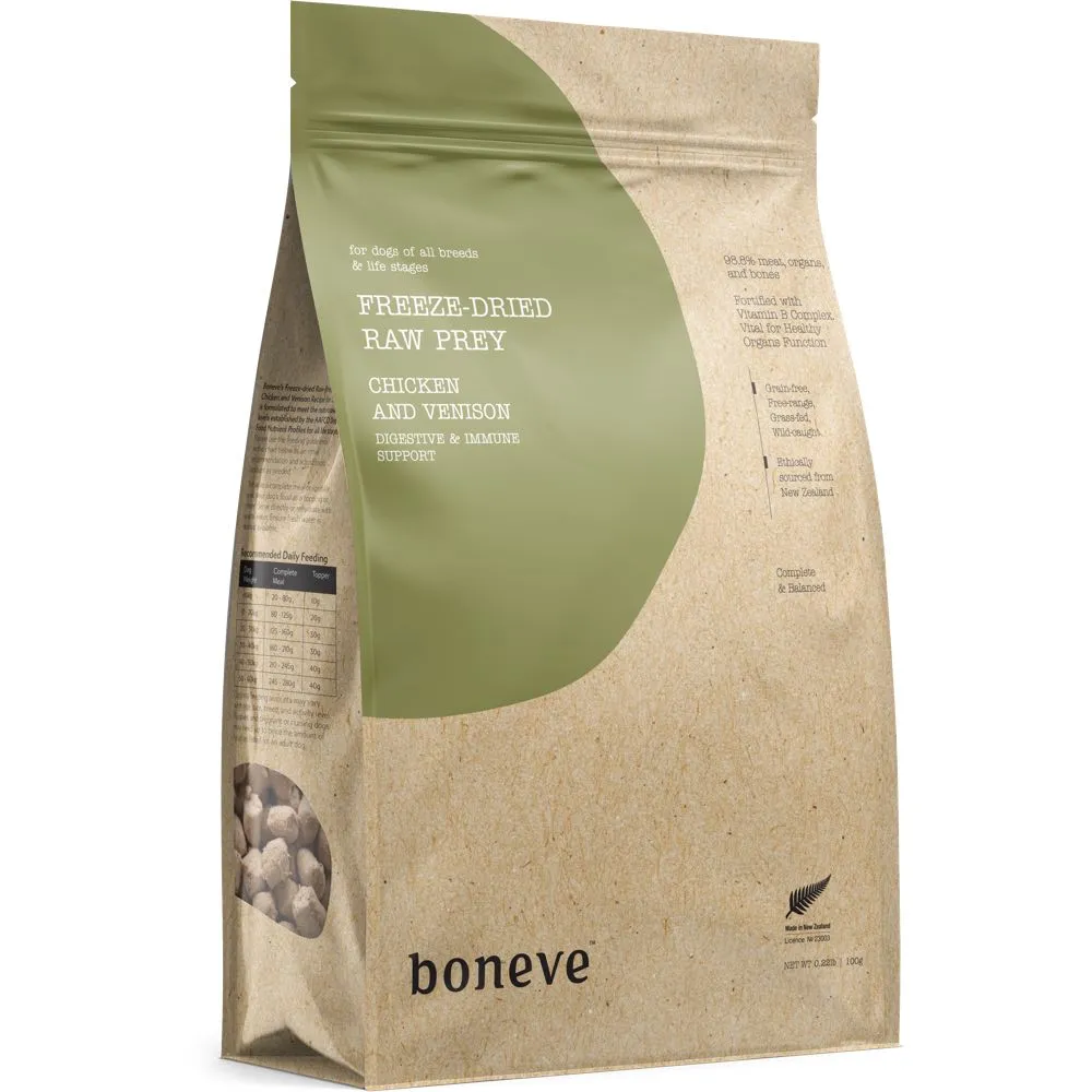 15% OFF: Boneve Chicken & Venison Digestive & Immune Support Grain-Free Freeze-Dried Raw Dog Food