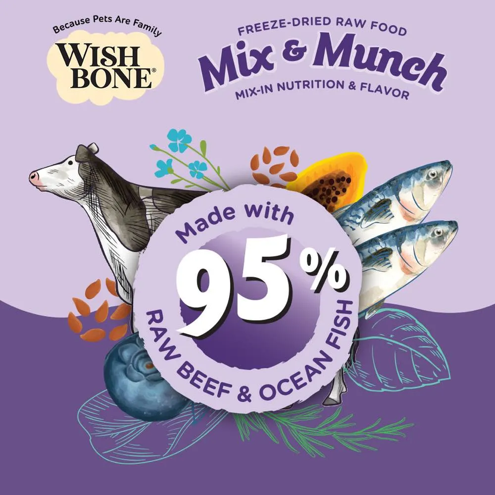 $9 OFF (Exp 18May25): Wishbone Mix & Munch Beef & Ocean Fish Grain-Free Freeze-Dried Raw Food Dog Food Topper 350g