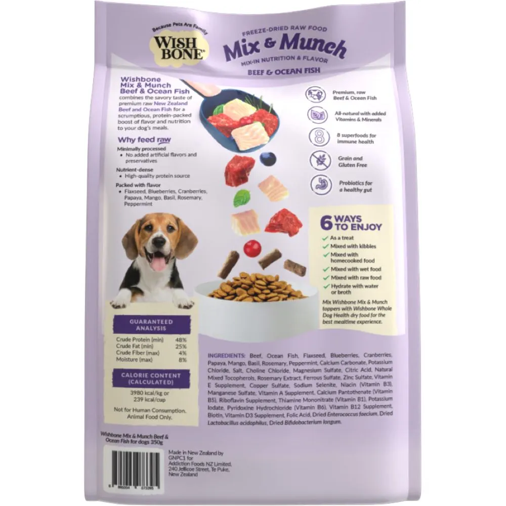 $9 OFF (Exp 18May25): Wishbone Mix & Munch Beef & Ocean Fish Grain-Free Freeze-Dried Raw Food Dog Food Topper 350g