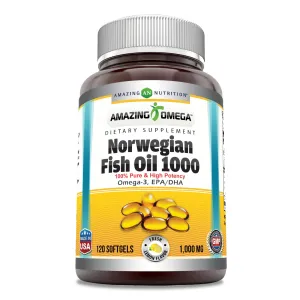 Amazing Omega Norwegian Fish Oil Lemon Flavor 1000 Mg 120 Softgels