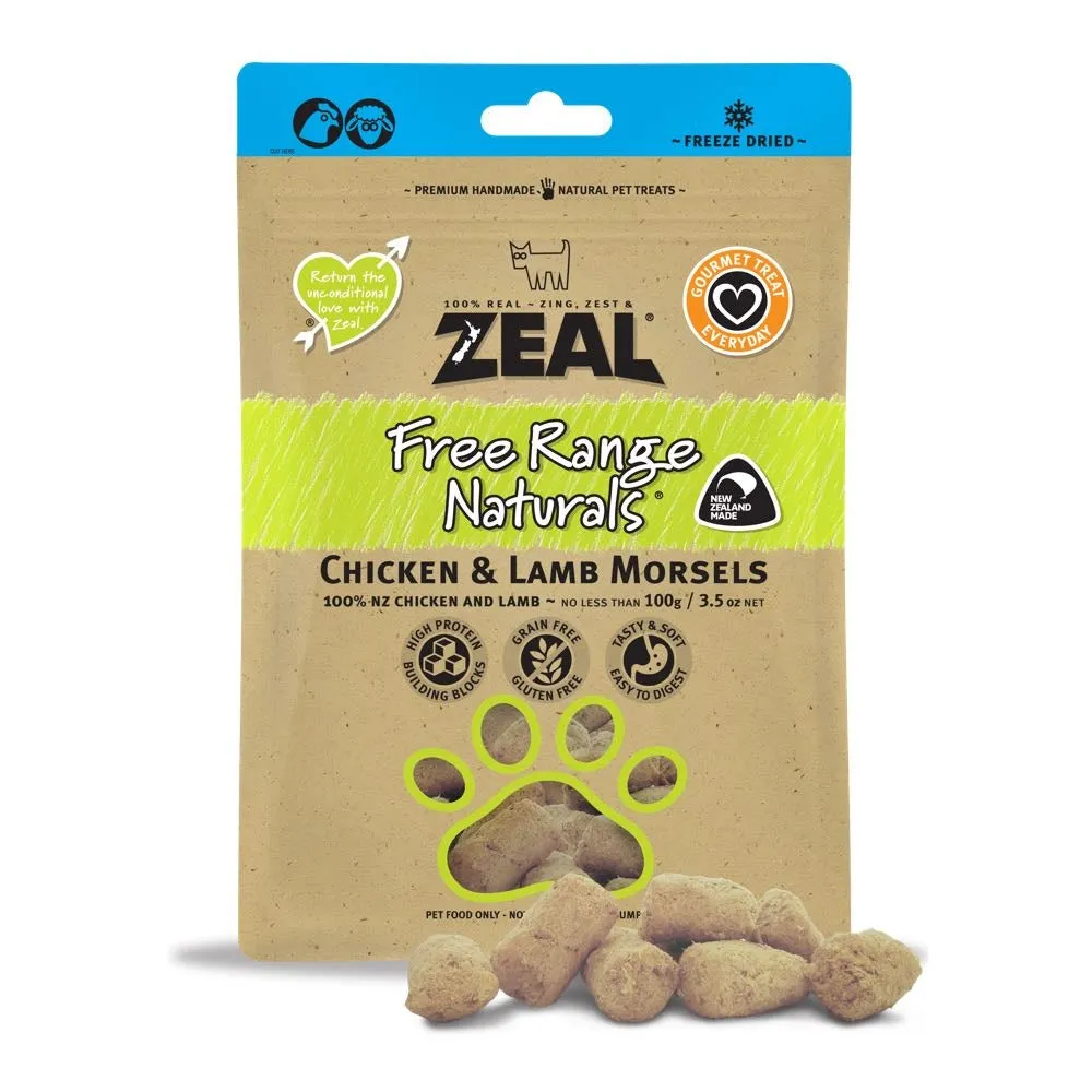 'BUNDLE DEAL': Zeal Free Range Naturals Chicken & Lamb Morsels Dog Treats 100g