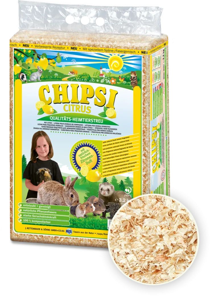 Chipsi | Woodchip Shavings | High Quality, Low Dust for Small Pets - Citrus