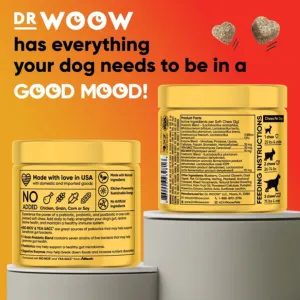 DR WOOW Duck & Pumpkin Flavor Pre, Pro & Post Biotics Soft Chew Digestive Supplement for Dogs, 90 Count