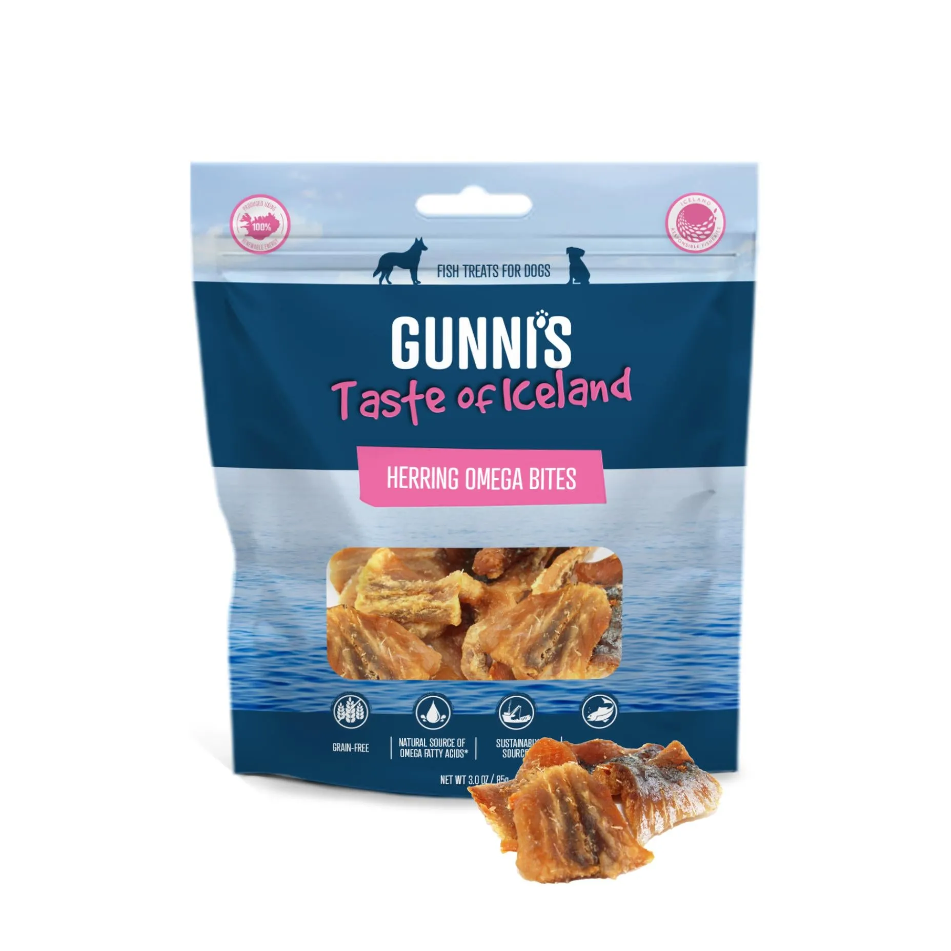 Gunnis Taste of Iceland Herring Omega Bites Dog Treats 85g^^^