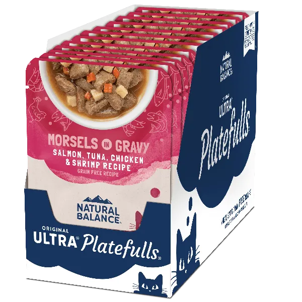 Natural Balance Platefulls Salmon, Tuna, Chicken & Shrimp Recipe Morsels in Gravy Cat Food Pouch