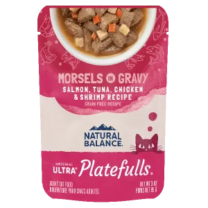 Natural Balance Platefulls Salmon, Tuna, Chicken & Shrimp Recipe Morsels in Gravy Cat Food Pouch