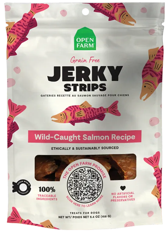 Open Farm Grain-Free Wild-Caught Salmon Jerky Strips 5.6-oz, Dog Treat