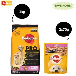 Pedigree PRO Expert Nutrition Lactating/Pregnant Mother & Puppy Starter Large Breed Dog Dry and Chicken Chunks in Gravy Puppy Wet Food Combo