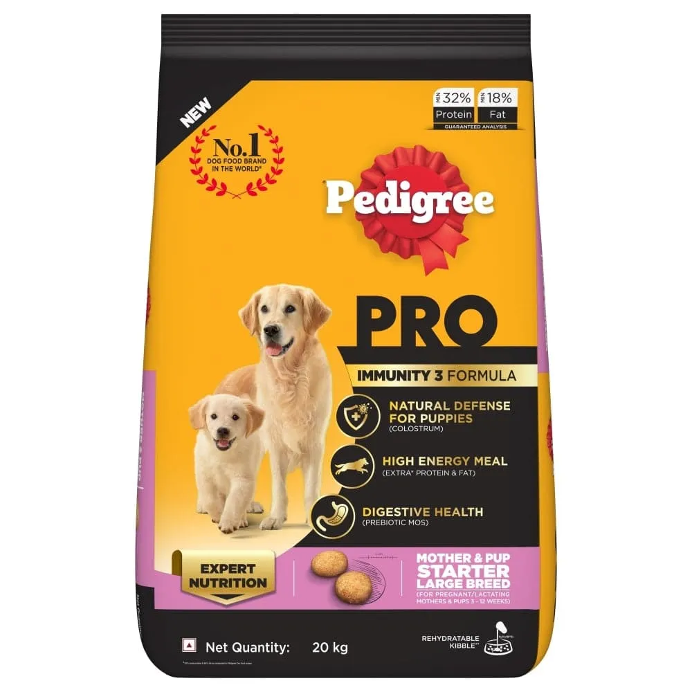 Pedigree PRO Expert Nutrition Lactating/Pregnant Mother & Puppy Starter Large Breed Dog Dry and Chicken Chunks in Gravy Puppy Wet Food Combo