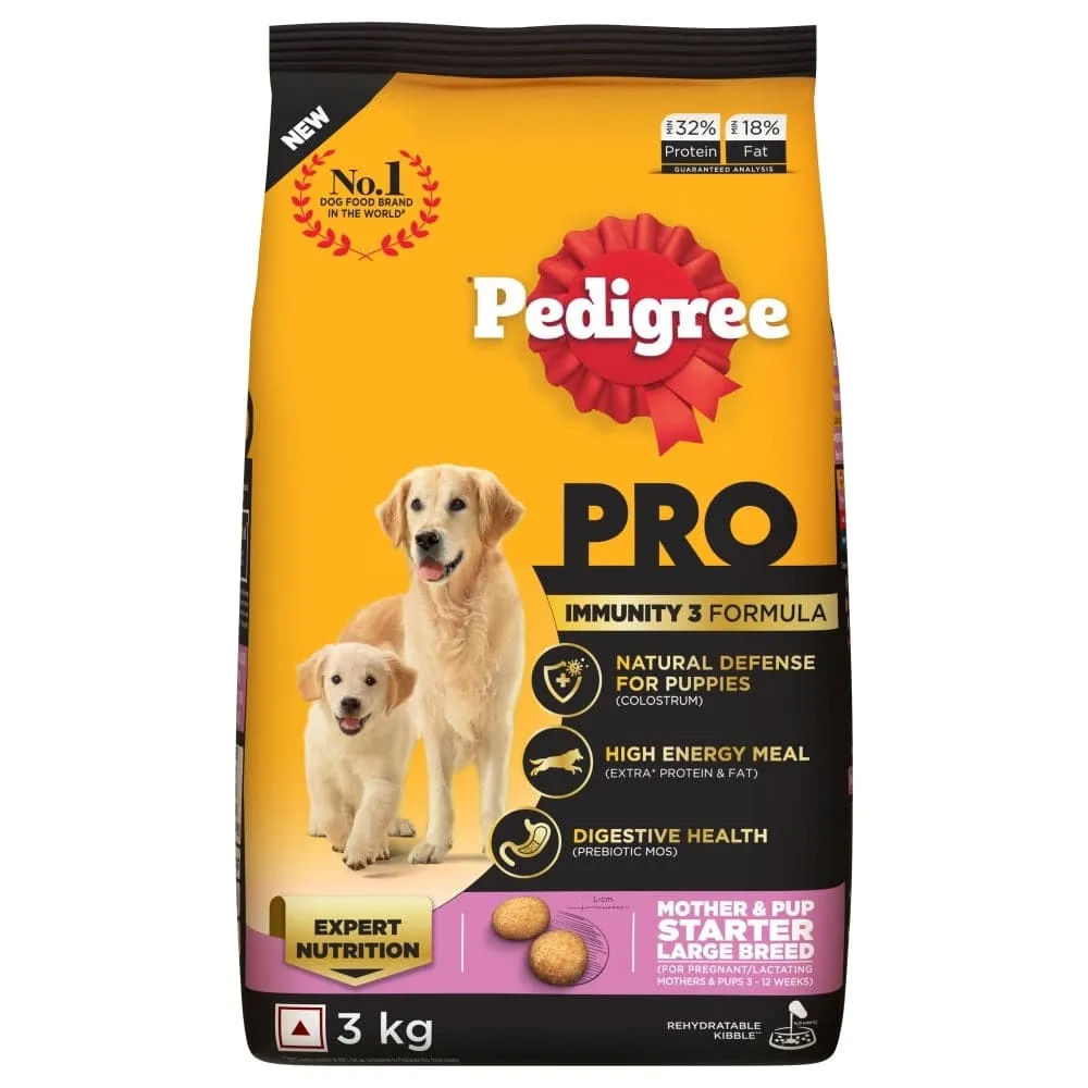 Pedigree PRO Expert Nutrition Lactating/Pregnant Mother & Puppy Starter Large Breed Dog Dry and Chicken Chunks in Gravy Puppy Wet Food Combo