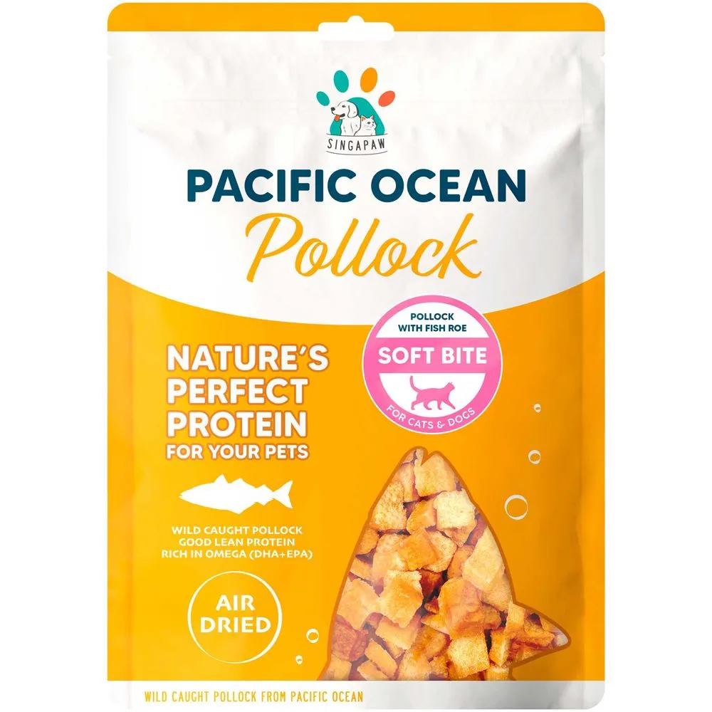 Singapaw Pacific Ocean Pollock With Fish Roe Soft Bite Air-Dried Treats For Cats & Dogs 70g