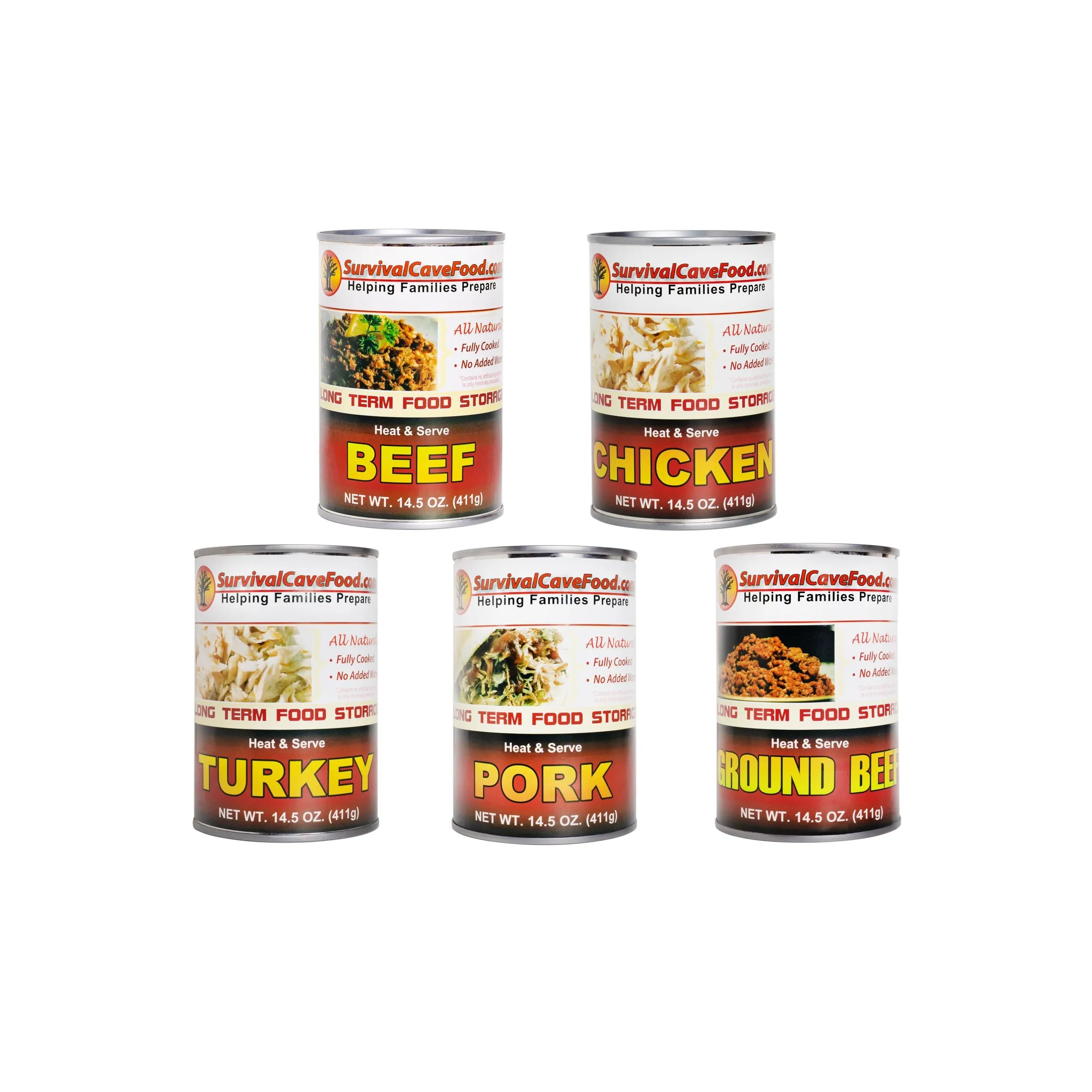 Survival Cave Mixed 12 - 14.5 oz Cans - 6 Beef, 6 Chicken - Ready to Eat Canned Meat - Full Case