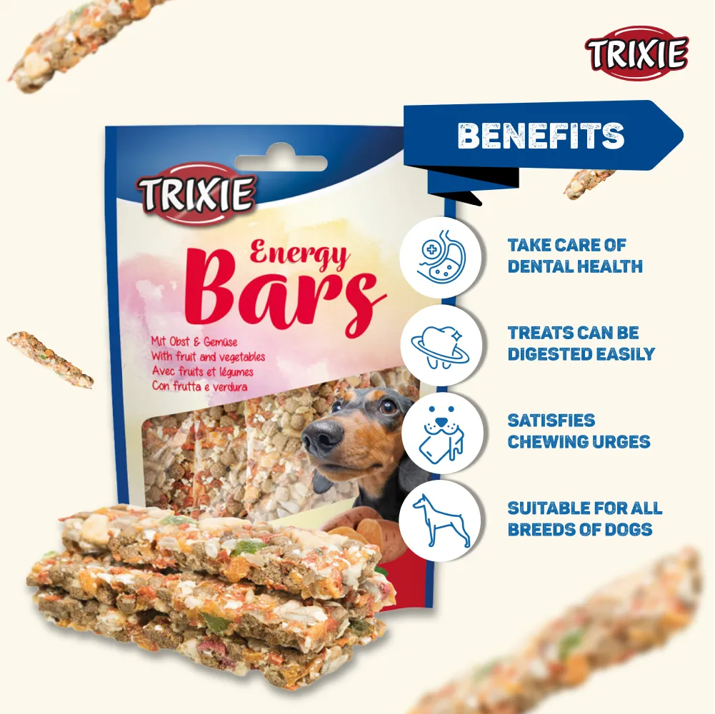 Trixie Fruits and Vegetables Energy Bars and Cheese Chicken Strip Dog Treats Combo